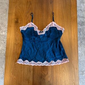 Vintage 100% Silk Lace Blue Top Women's Size L